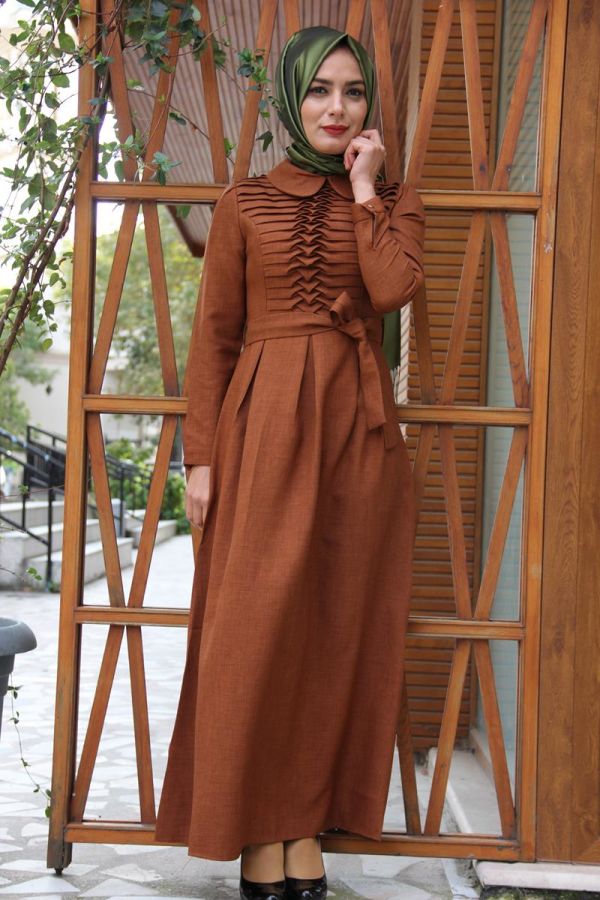 Drape Ve Kemerli Elbise Hardal Sarısı-ZRD1152