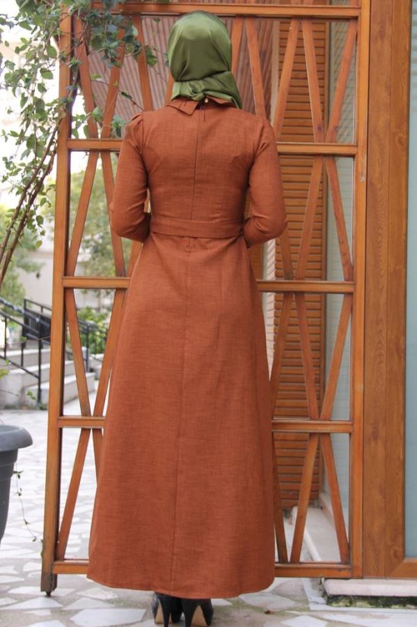 Drape Ve Kemerli Elbise Hardal Sarısı-ZRD1152