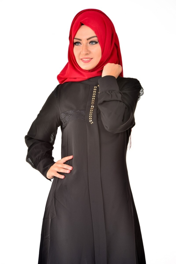 Duay Üstü Ve Kolları Şifon Detaylı Tunik Siyah-T487