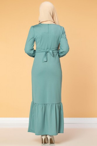 Düğme Detaylı Fırfırlı Elbise-1960 Mint - Thumbnail