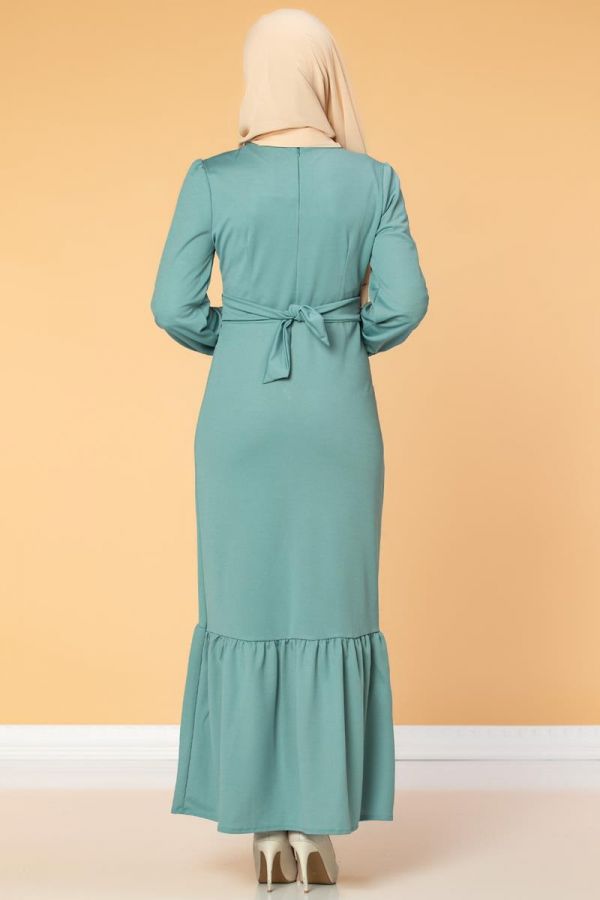 Düğme Detaylı Fırfırlı Elbise-1960 Mint