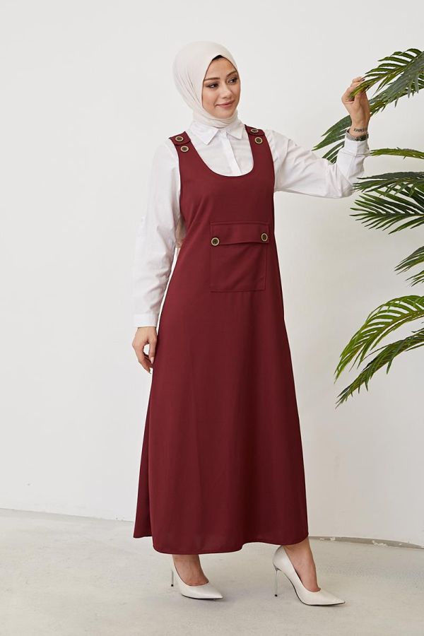 Düğme Detaylı Tesettür Jile-3075 Bordo