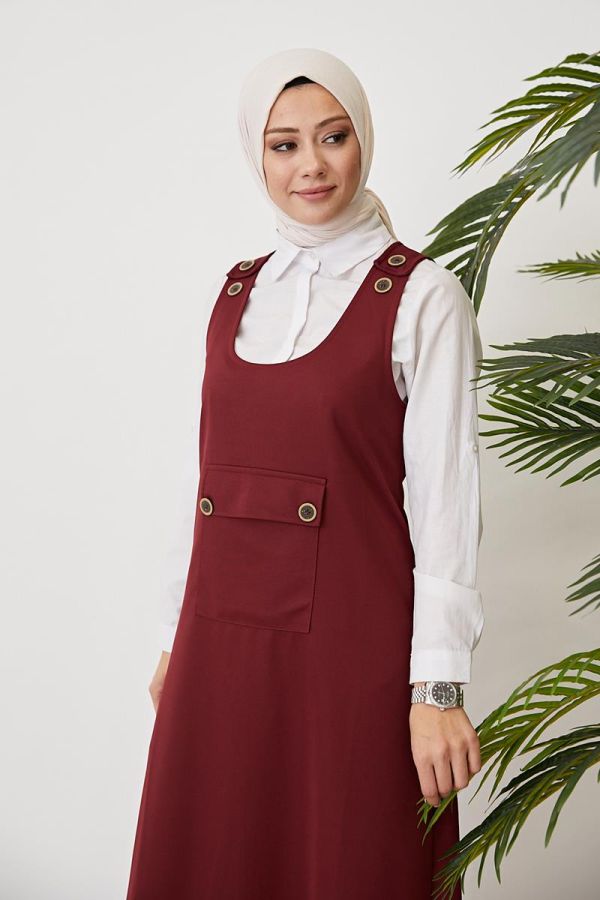 Düğme Detaylı Tesettür Jile-3075 Bordo