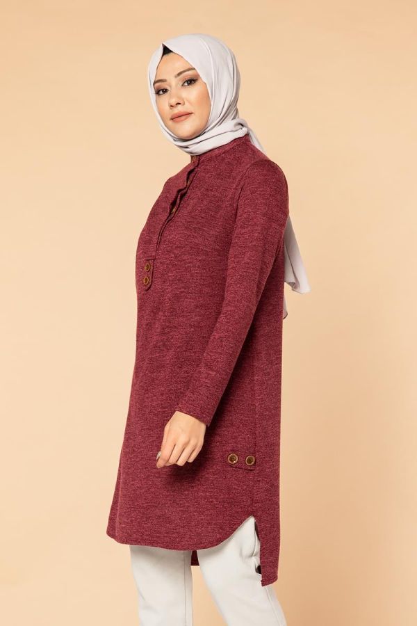 Düğme Detaylı Tesettür Tunik-3055 Bordo