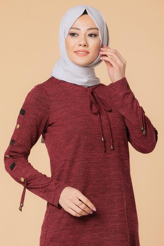 Modaebva - Düğme Detaylı Yumoş Tesettür Tunik-3027 Bordo (1)