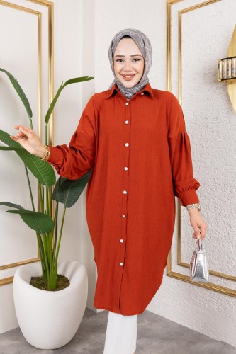 Modaebva - Düşük Kollu SalaşTunik-3034---Kiremit