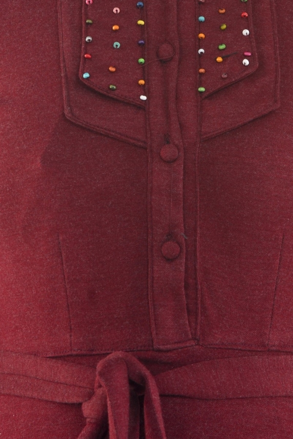 Ecrin Boncuklu Elbise Bordo-zrd22