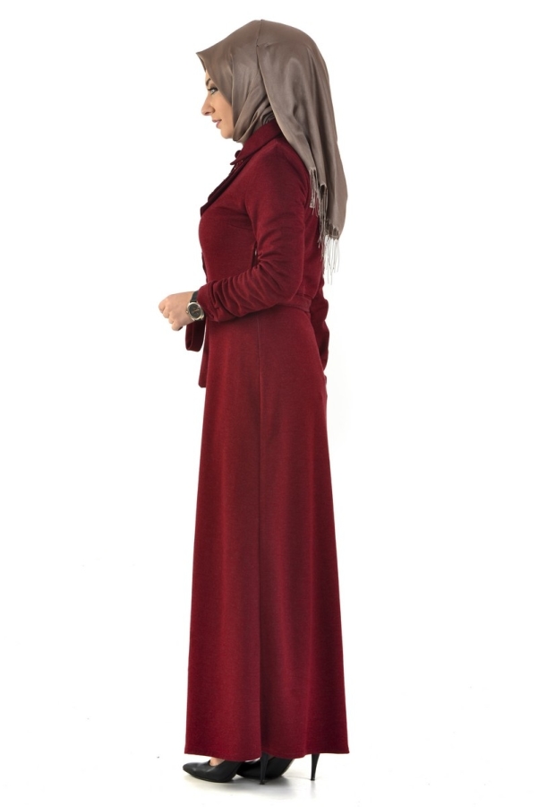 Ecrin Boncuklu Elbise Bordo-zrd22