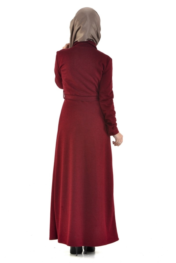 Ecrin Boncuklu Elbise Bordo-zrd22
