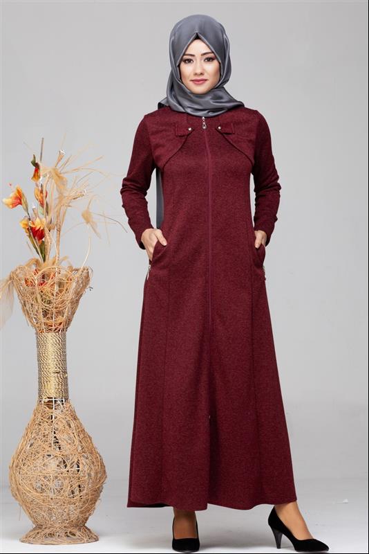 Ecrin Cepli Fermuarlı Ferace-1002 Bordo - 1