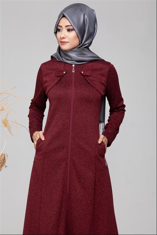 Ecrin Cepli Fermuarlı Ferace-1002 Bordo - 2