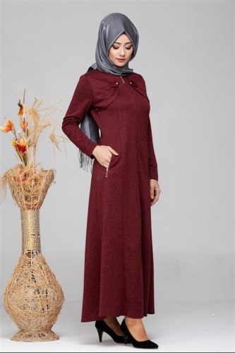 Ecrin Cepli Fermuarlı Ferace-1002 Bordo - 3