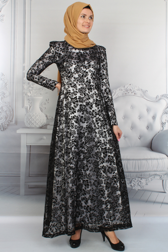Elif Siyah Dantelli Abiye-4007 - 1