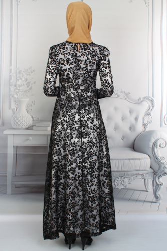 Elif Siyah Dantelli Abiye-4007 - 4