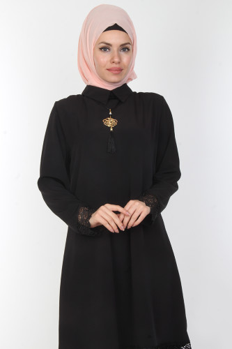 Esra Kolyeli Tunik-0535Siyah - Thumbnail