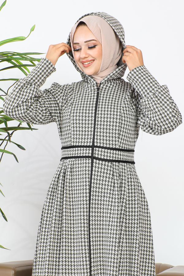Fermuarlı Belden Oturtmalı Ferace-3165 Haki yeşili