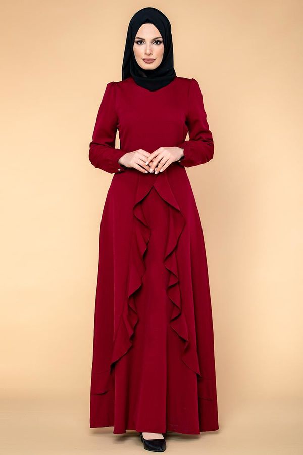 Fırfır Detay Tesettür Elbise-1162 Bordo