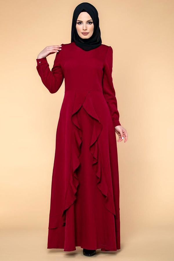 Fırfır Detay Tesettür Elbise-1162 Bordo