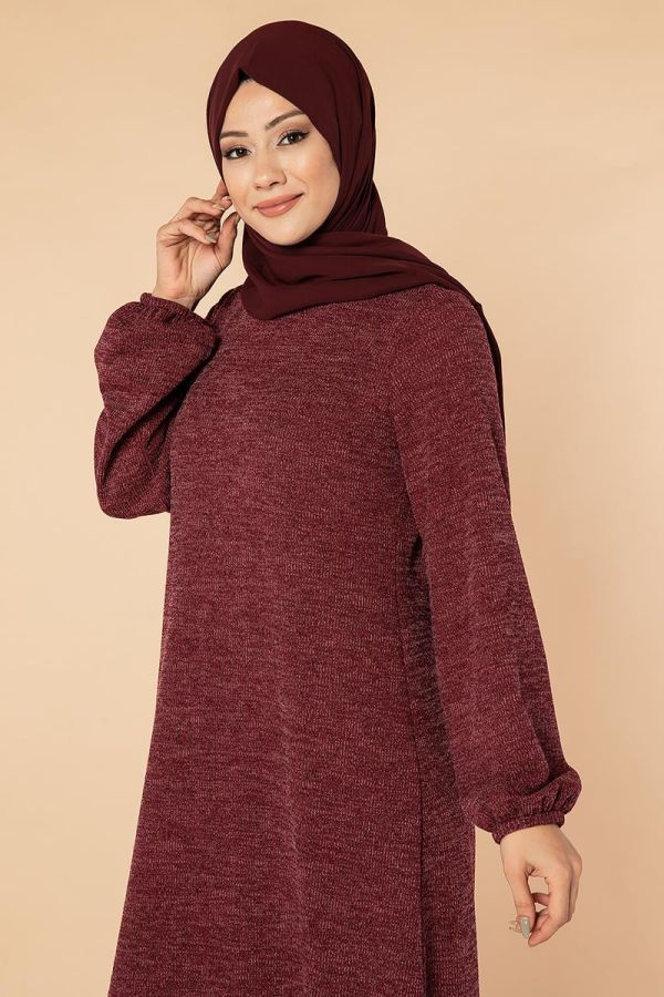 Fırfır Detay Tesettür Elbise- 3067 Bordo - 2