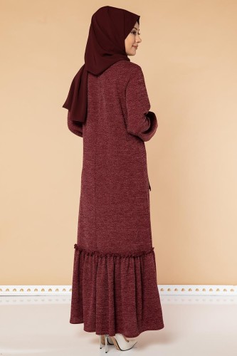 Fırfır Detay Tesettür Elbise- 3067 Bordo - 5