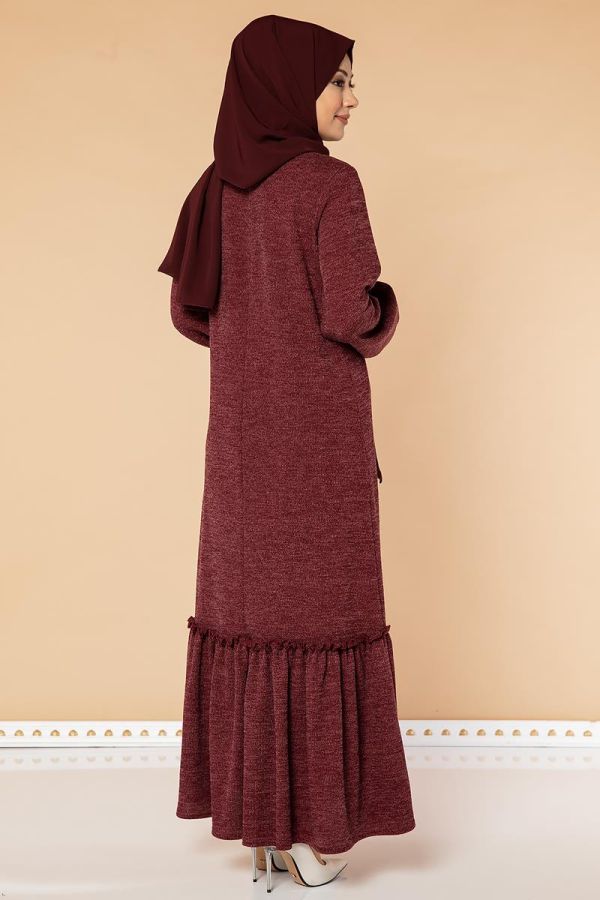 Fırfır Detay Tesettür Elbise- 3067 Bordo - 5