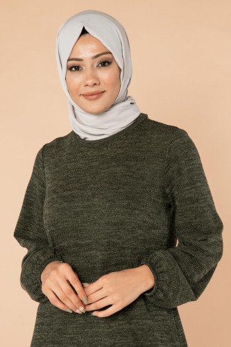 Fırfır Detay Tesettür Elbise- 3067 Hakiyeşili - 4