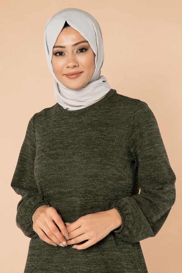 Fırfır Detay Tesettür Elbise- 3067 Hakiyeşili - 4
