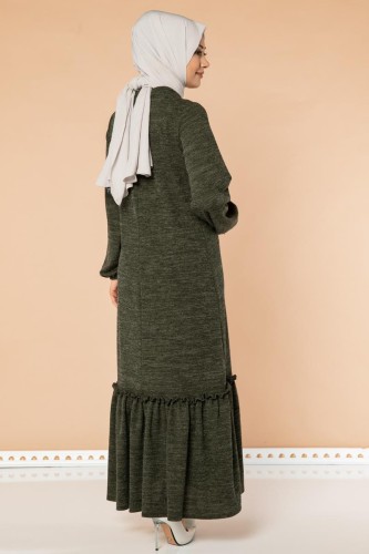 Fırfır Detay Tesettür Elbise- 3067 Hakiyeşili - 5