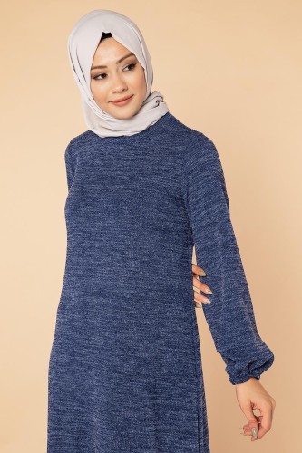 Fırfır Detay Tesettür Elbise- 3067 İndigo - 2