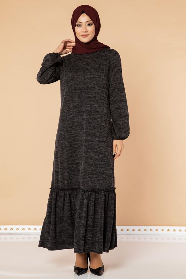Fırfır Detay Tesettür Elbise- 3067 Siyah - 4