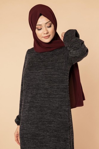 Fırfır Detay Tesettür Elbise- 3067 Siyah - 3