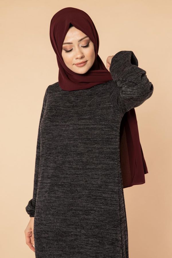 Fırfır Detay Tesettür Elbise- 3067 Siyah - 3
