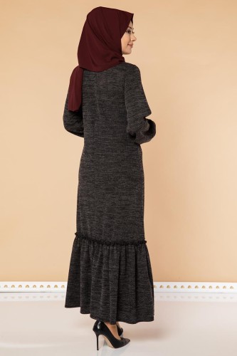 Fırfır Detay Tesettür Elbise- 3067 Siyah - 5