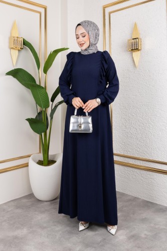 Modaebva - Fırfır Detaylı Tesettür Elbise-5025 Lacivert (1)