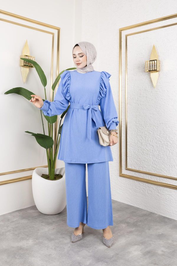 Fırfır Detaylı Tesettür Takım-3131 Bebe mavisi