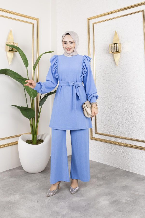 Fırfır Detaylı Tesettür Takım-3131 Bebe mavisi