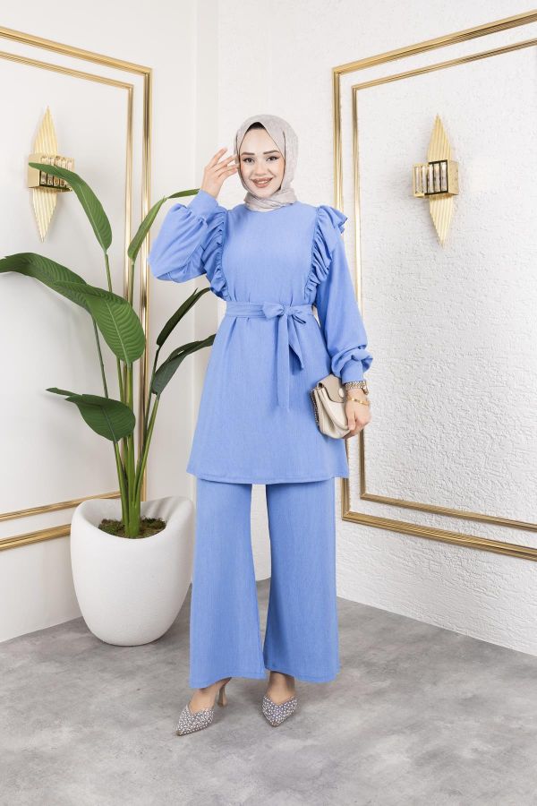 Fırfır Detaylı Tesettür Takım-3131 Bebe mavisi