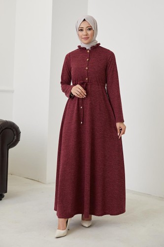 Modaebva - Firfir Yaka Tesettür Elbise-3057 Bordo