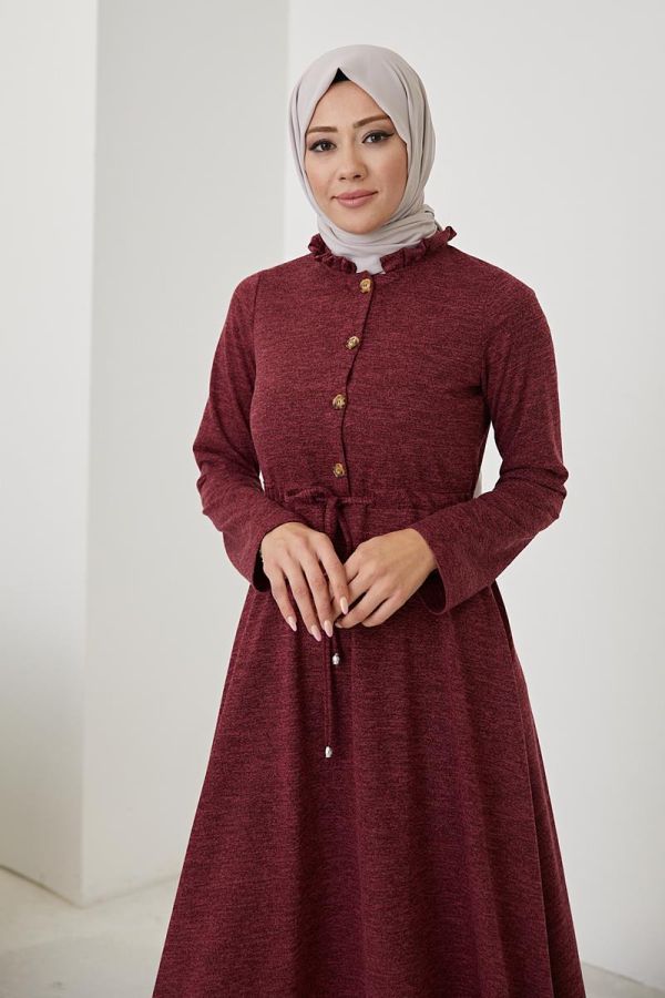 Firfir Yaka Tesettür Elbise-3057 Bordo