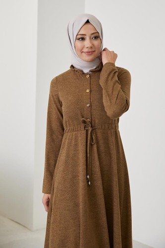 Firfir Yaka Tesettür Elbise-3057 Vizon - 5