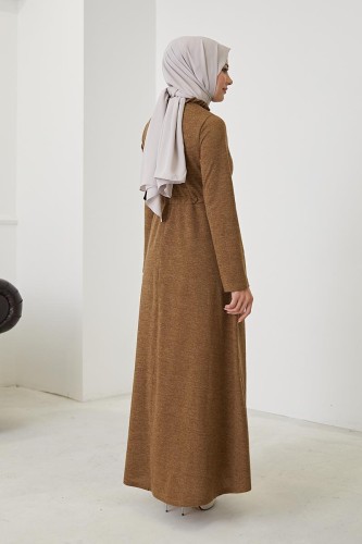 Firfir Yaka Tesettür Elbise-3057 Vizon - 6