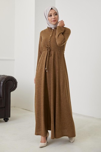 Firfir Yaka Tesettür Elbise-3057 Vizon - 4