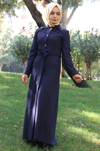 Fiyonk Kemerli Kaşe Pardesü-4707Laci - 4