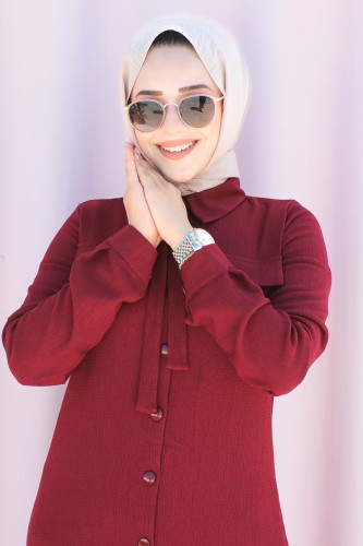 Modaebva - Flar Detaylı İkili Tesettür Takım-3151 Bordo (1)