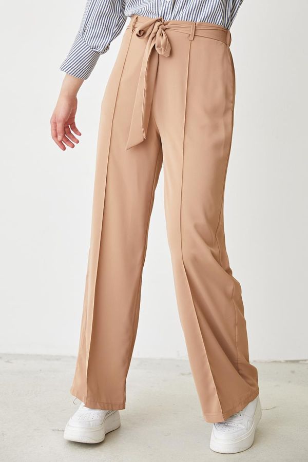 Geniş Paça Tesettür Pantolon-3085 Bej