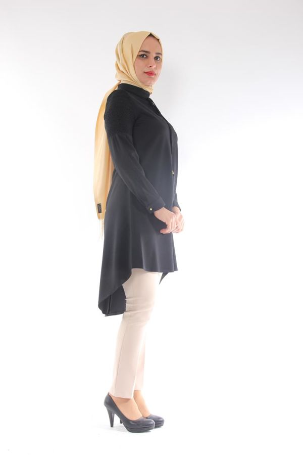 Gipür Detaylı Tunik Siyah-zrd1144