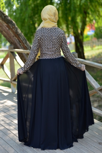 Gold İşlemeli Şifon Abiye-7159 - Thumbnail