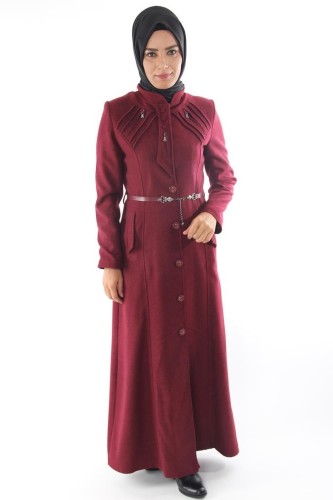 Hakim Yaka Kaşe Pardesü-Bordo 4245 - Modaebva