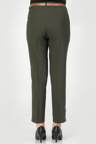 İnci Detay Kemerli pantolon-3031 Hakiyeşil - Thumbnail