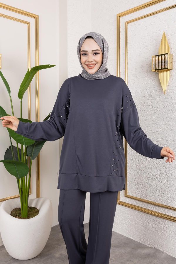 İnci Ve Taş Detaylı Oyşo İkili Takım-5060 Antrasit